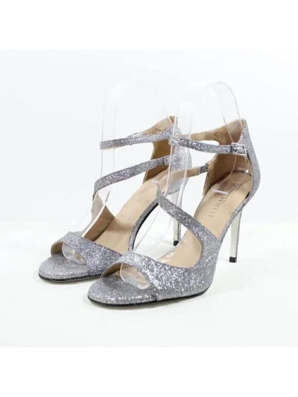 Ron White "Vallie" open toe silver glitter heel Brand NEW Italy